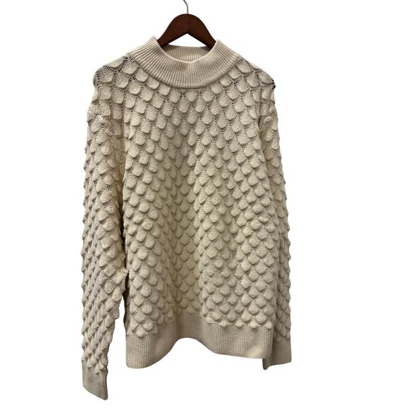 North Style Cream Textured Knit Mock Neck Cozy Soft Cotton Blend Sweater XL - Picture 1 of 9